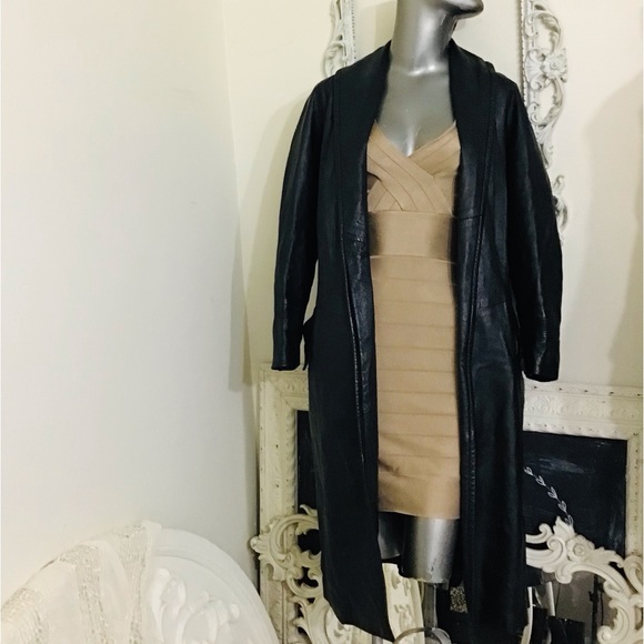 VINTAGE Black Leather Maxi Coat - Picture 2 of 12